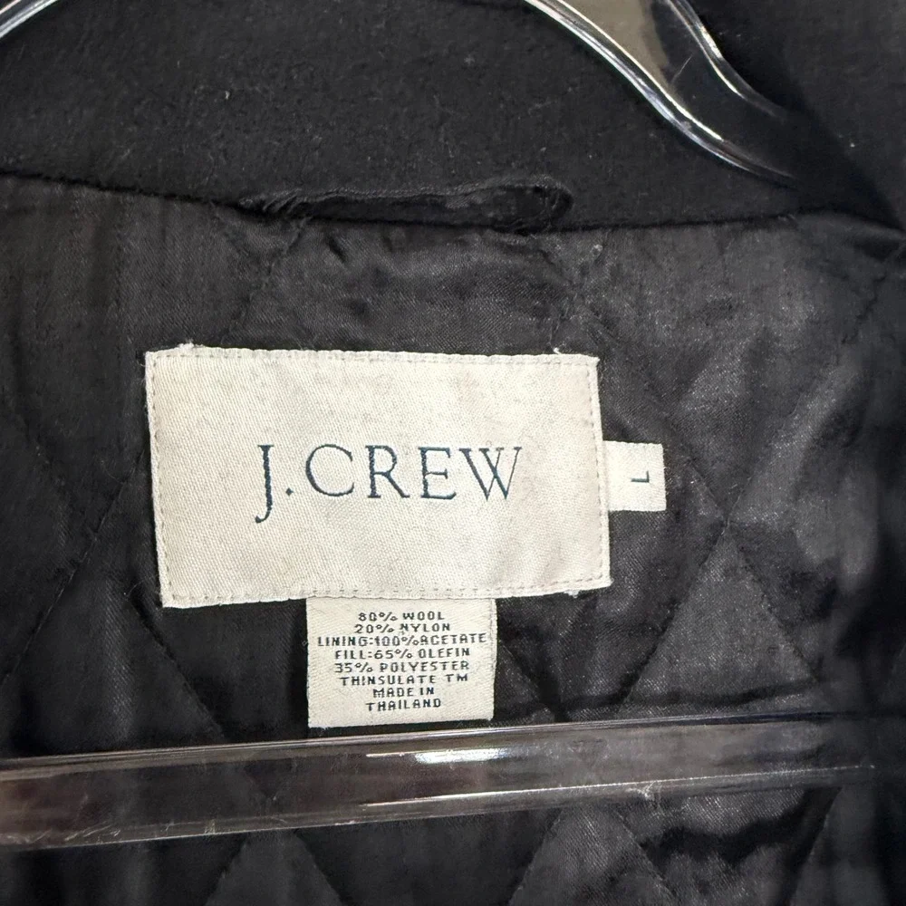 J.Crew Wool Thinsulate Car Coat Jacket Mens Large Black Quilted Lining 12539